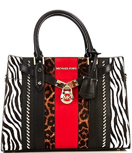 michael kors nouveau hamilton patchwork leopard zebra large satchel bag|Nouveau Hamilton Large Logo and Leather Satchel .